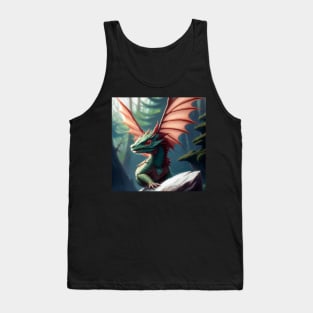 Baby Green Dragon with Pink Wings in the Woods Tank Top